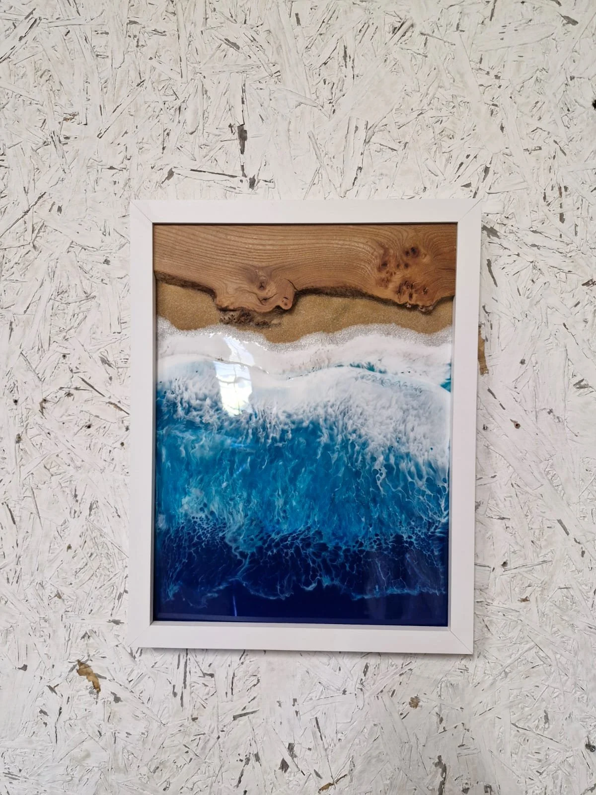 Contemporary White Framed Ocean Wave Art