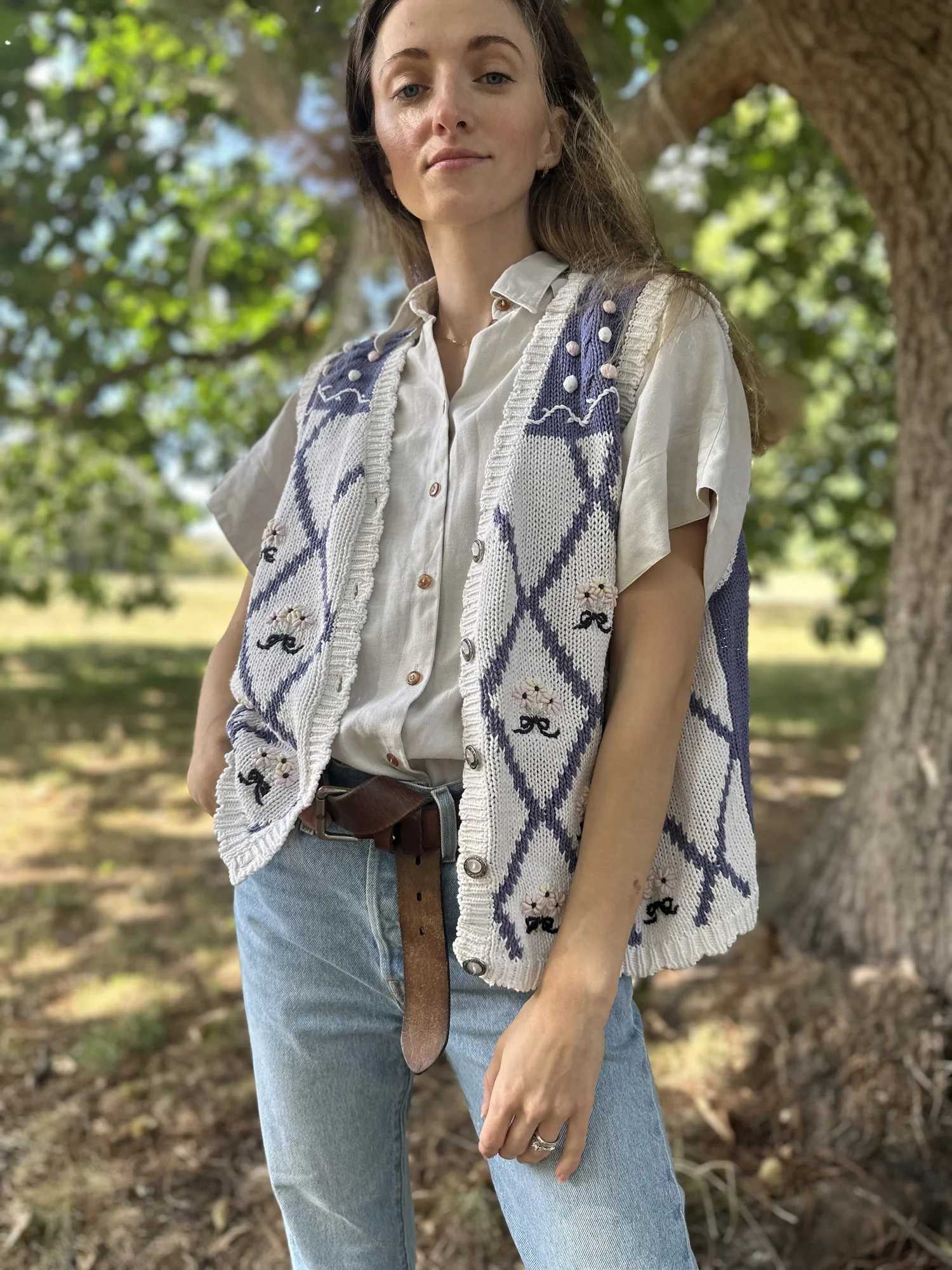 Floral Embroidered Knit Vest — Mary's Vintage