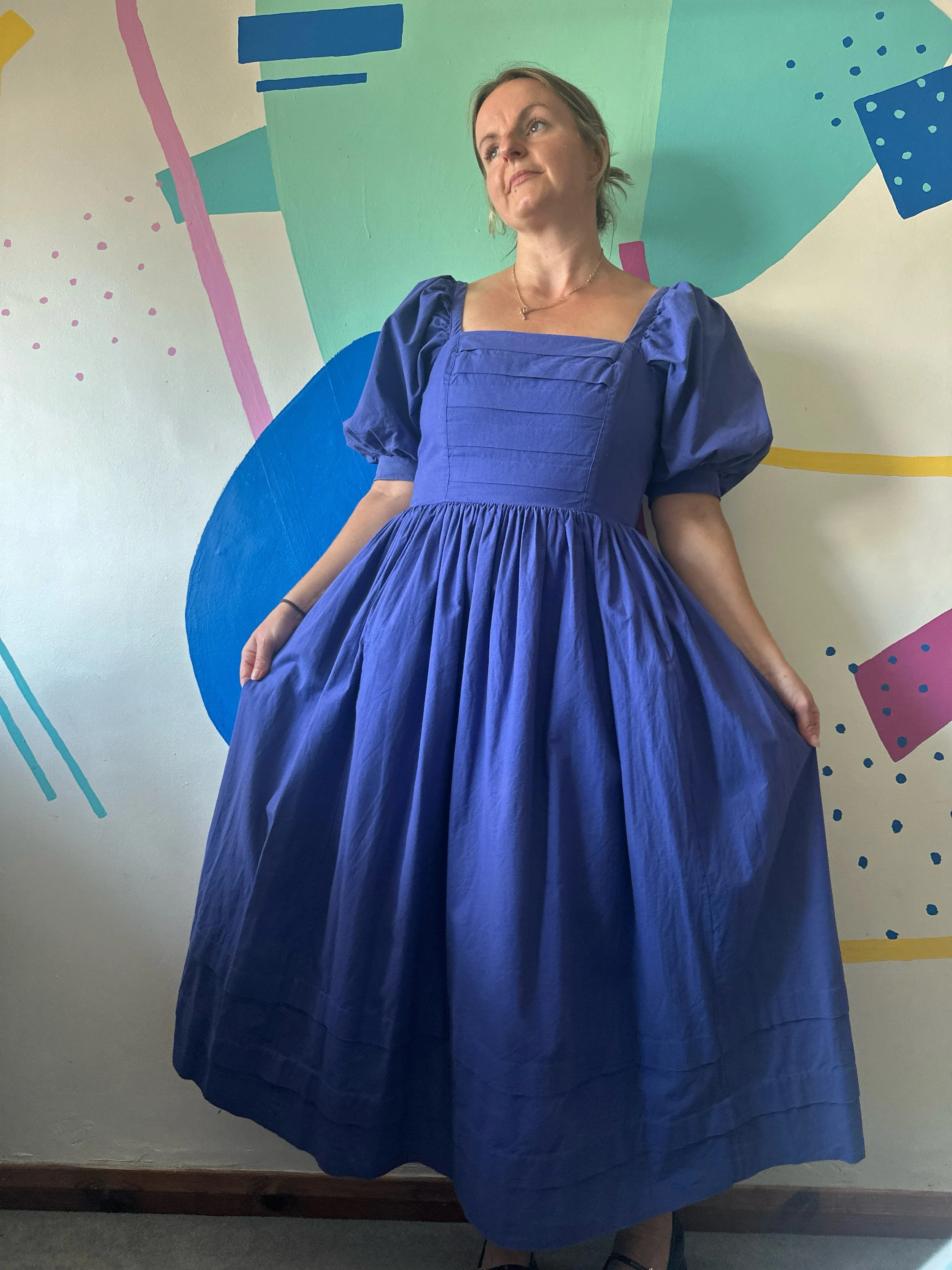 Cobalt Blue Puff Sleeve Laura Ashley Dress