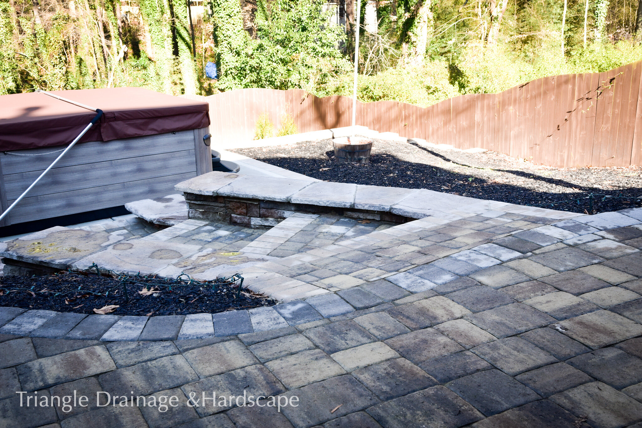 Heritage block stairway & hot tub pad