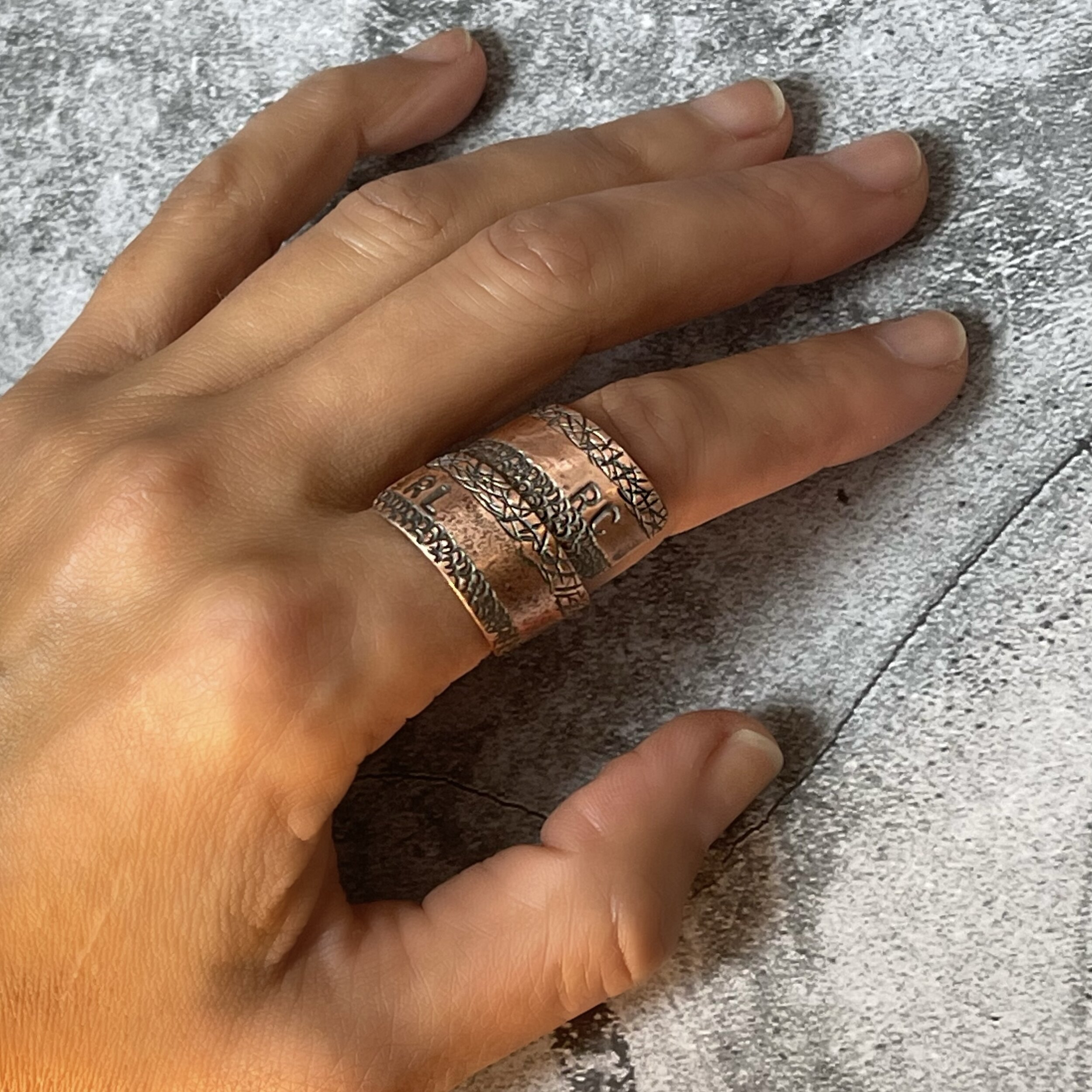 Morse Code Ring - Copper Name Ring - Hand Stamped Date Ring -Wide Ring -  Nadin Art Design - Personalized Jewelry