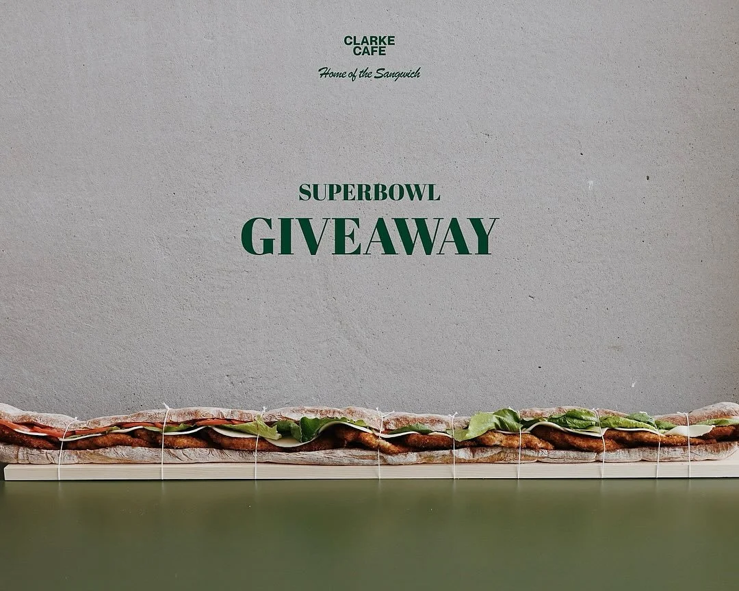 🏈🎉SUPER BOWL GIVEAWAY at Clarke Cafe!🎉🏈

We&rsquo;re giving two lucky winners  the ultimate game-day spread: 🥖 A 5-FOOT LONG SANGWICH 

Perfect for your watch party!

HOW TO ENTER: 
&bull; Follow us
&bull; Like AND repost this post
&bull; Commen
