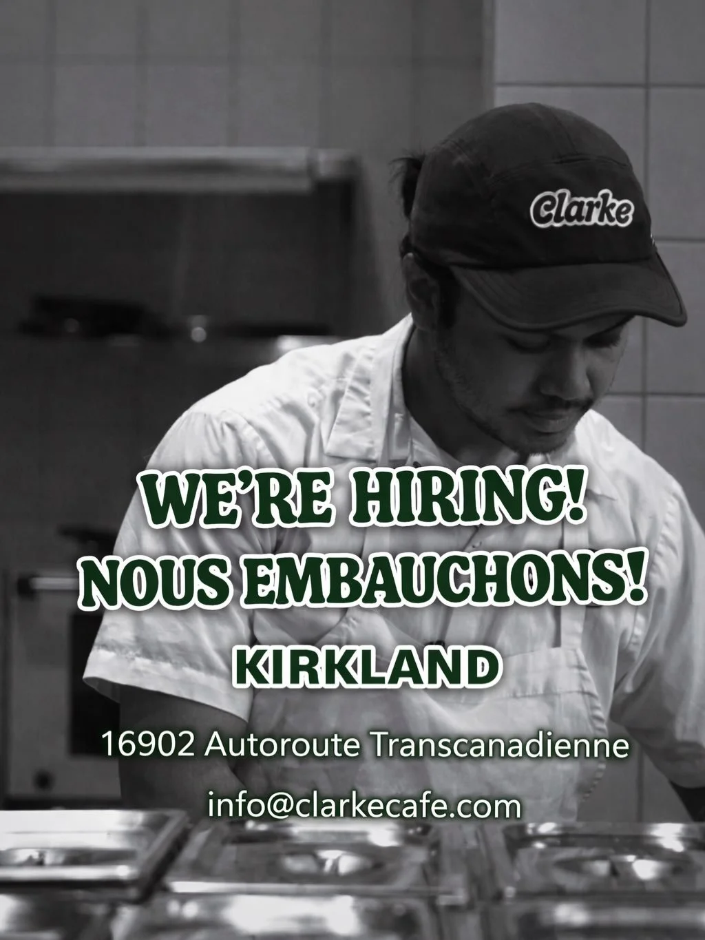 We&rsquo;re hiring at our Kirkland location! 
We&rsquo;re looking for full time sandwich makers, with experience preferred, to join our amazing team. 
Send your CV to info@clarkecafe.com

🥖🥪

Nous recrutons &agrave; notre succursale de Kirkland! 
N