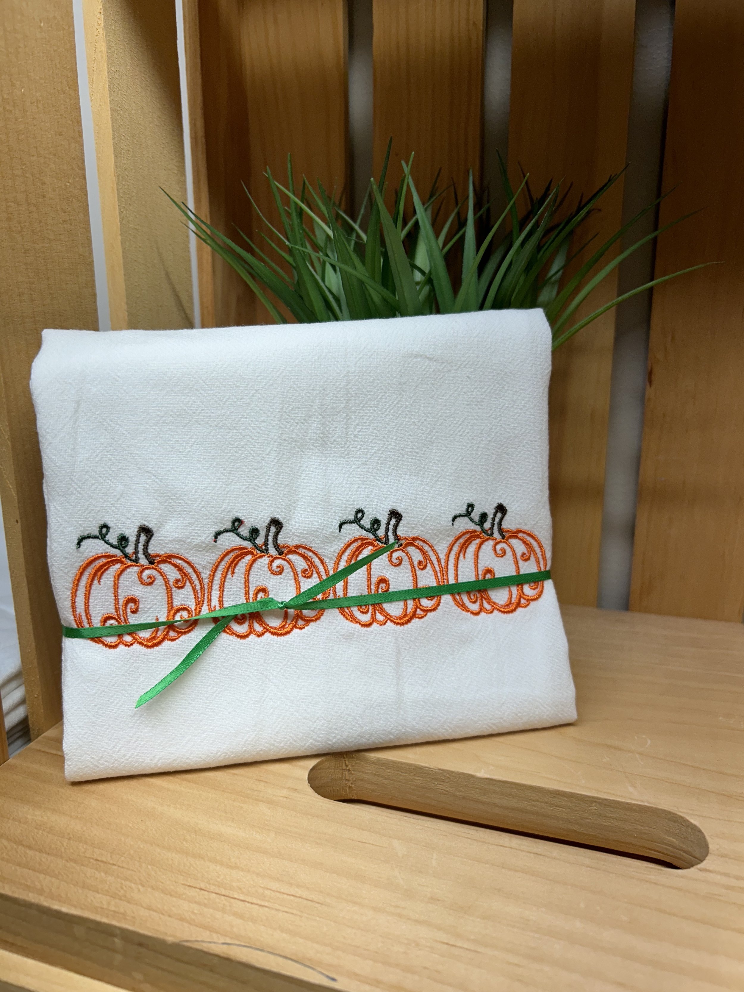 Pumpkin Fall Embroidered Dish Towel