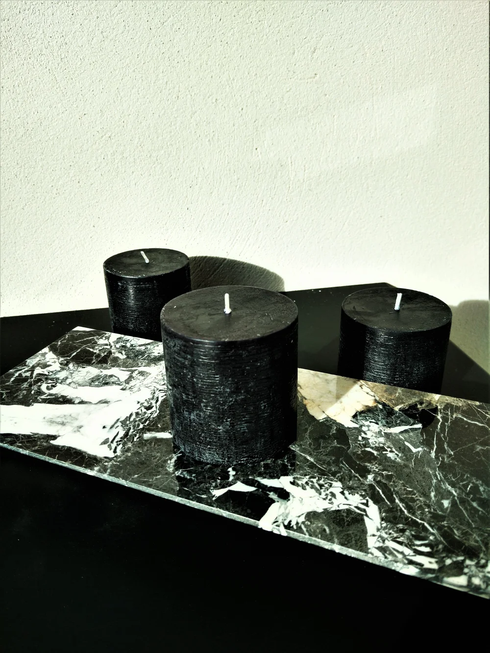 Bougeoirs En Métal Texturé Gris Marbré - Lot De 3, Hauteurs