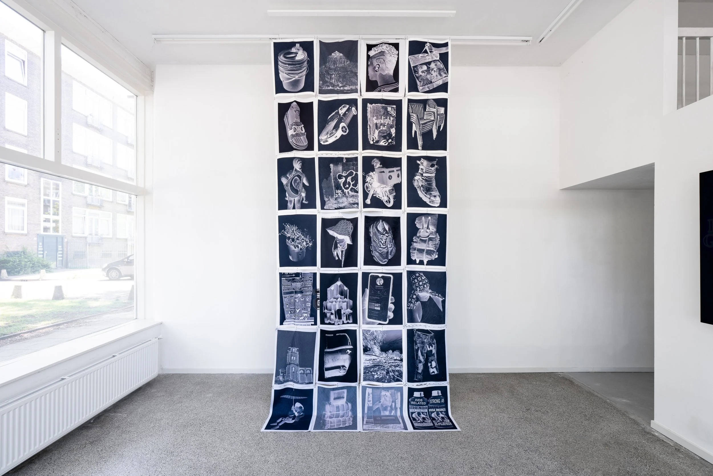 The Inversion Archive, 2025. Textile installation, 315 x 140 cm. Photo: Jonathan de Waart