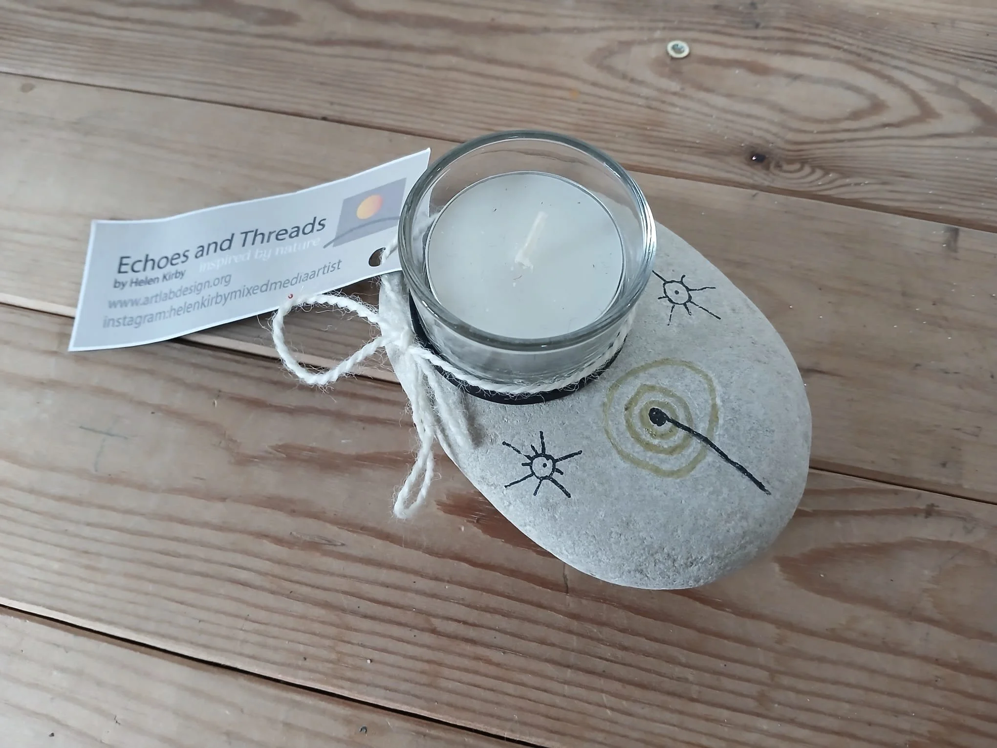 Talisman Tealight Stone - Rock Art Petroglyph and Jasmin