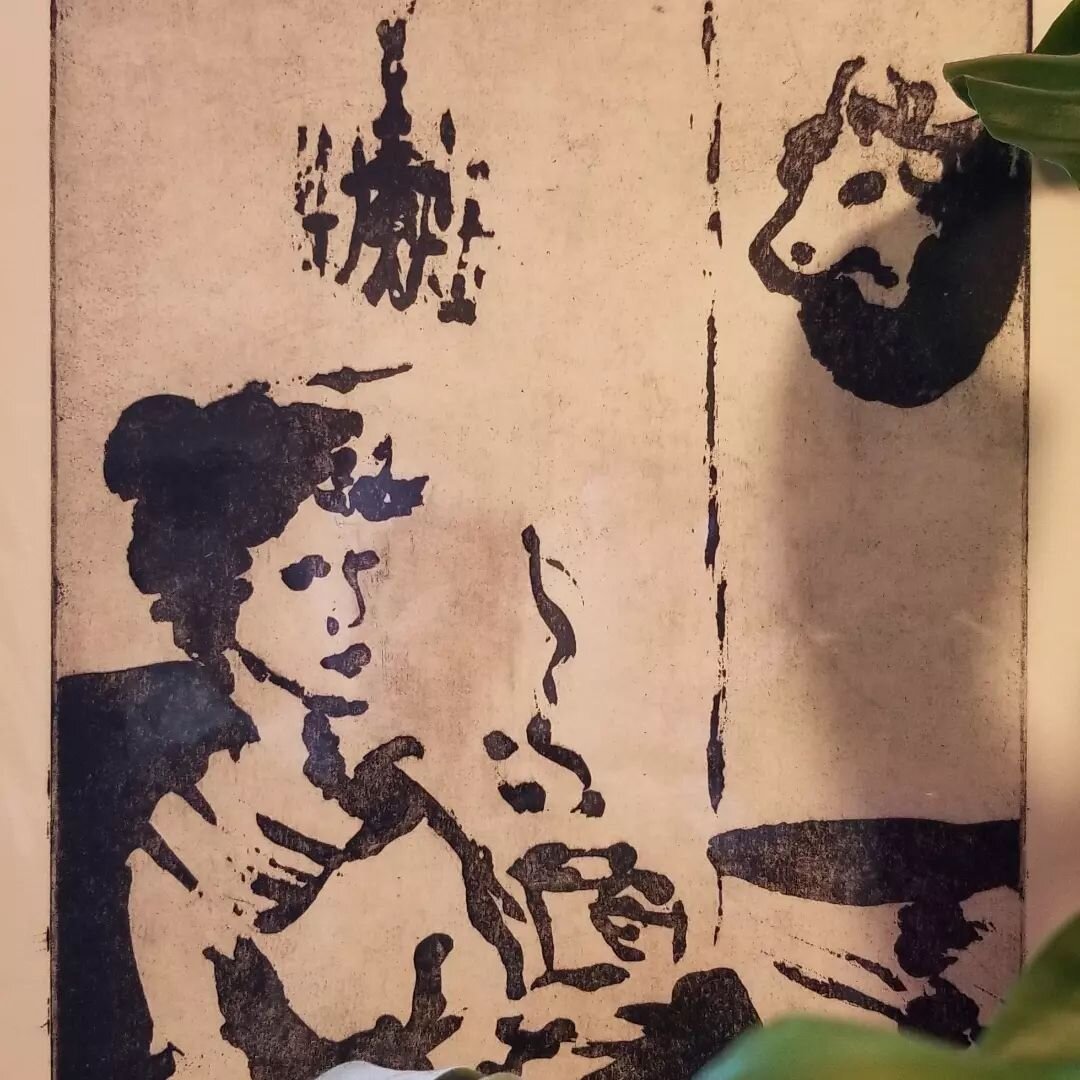 When I made this print, my art professor was very concerned about my choice to include a taxidermied domestic cow. The class had a whole discussion on it, and my prof was adamant I expain my thought process since domestic animals are not displayed th