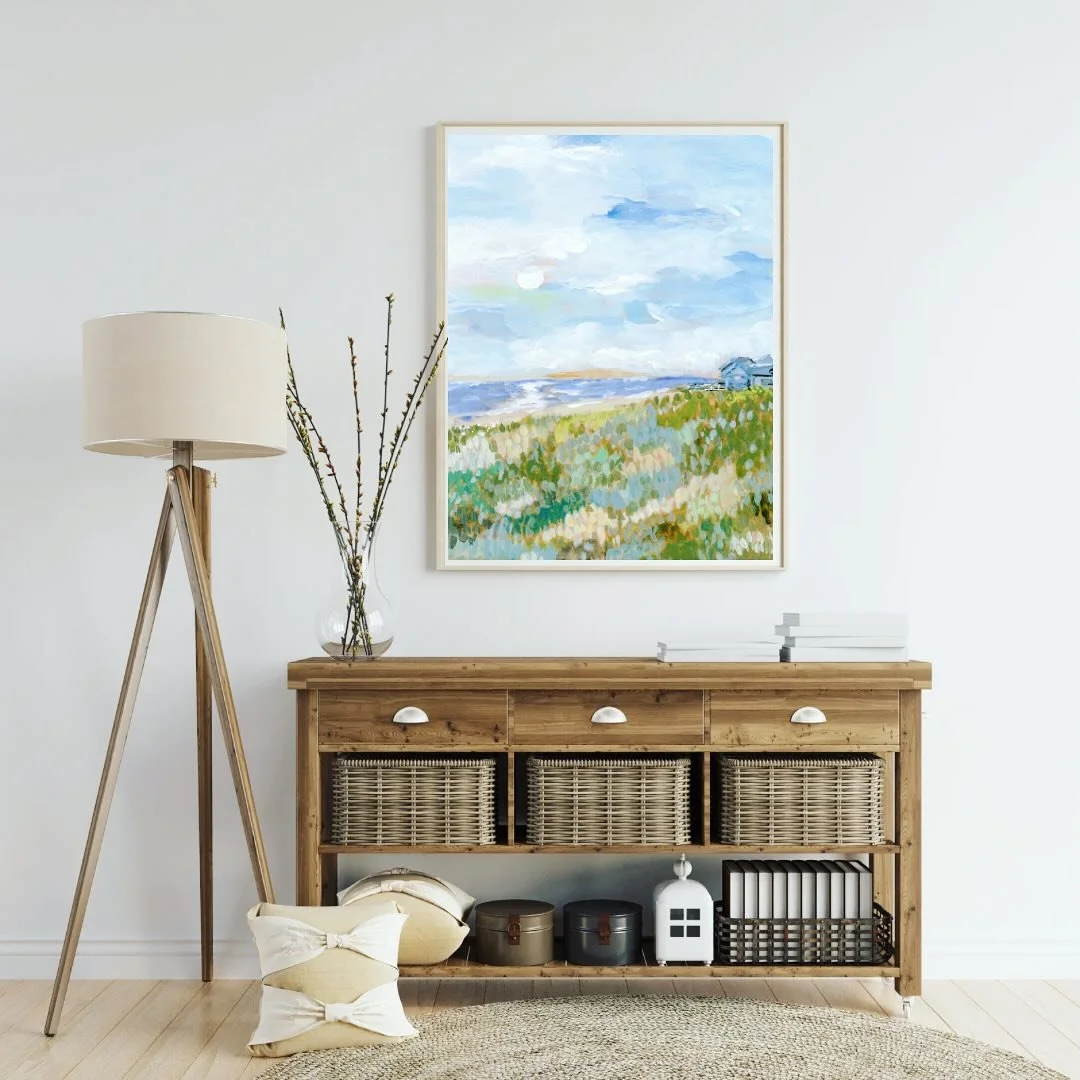 &ldquo;Blue Houses by the Ocean - Study 1&rdquo; canvas prints are available now 💕 #beachart #artprints #seasideart