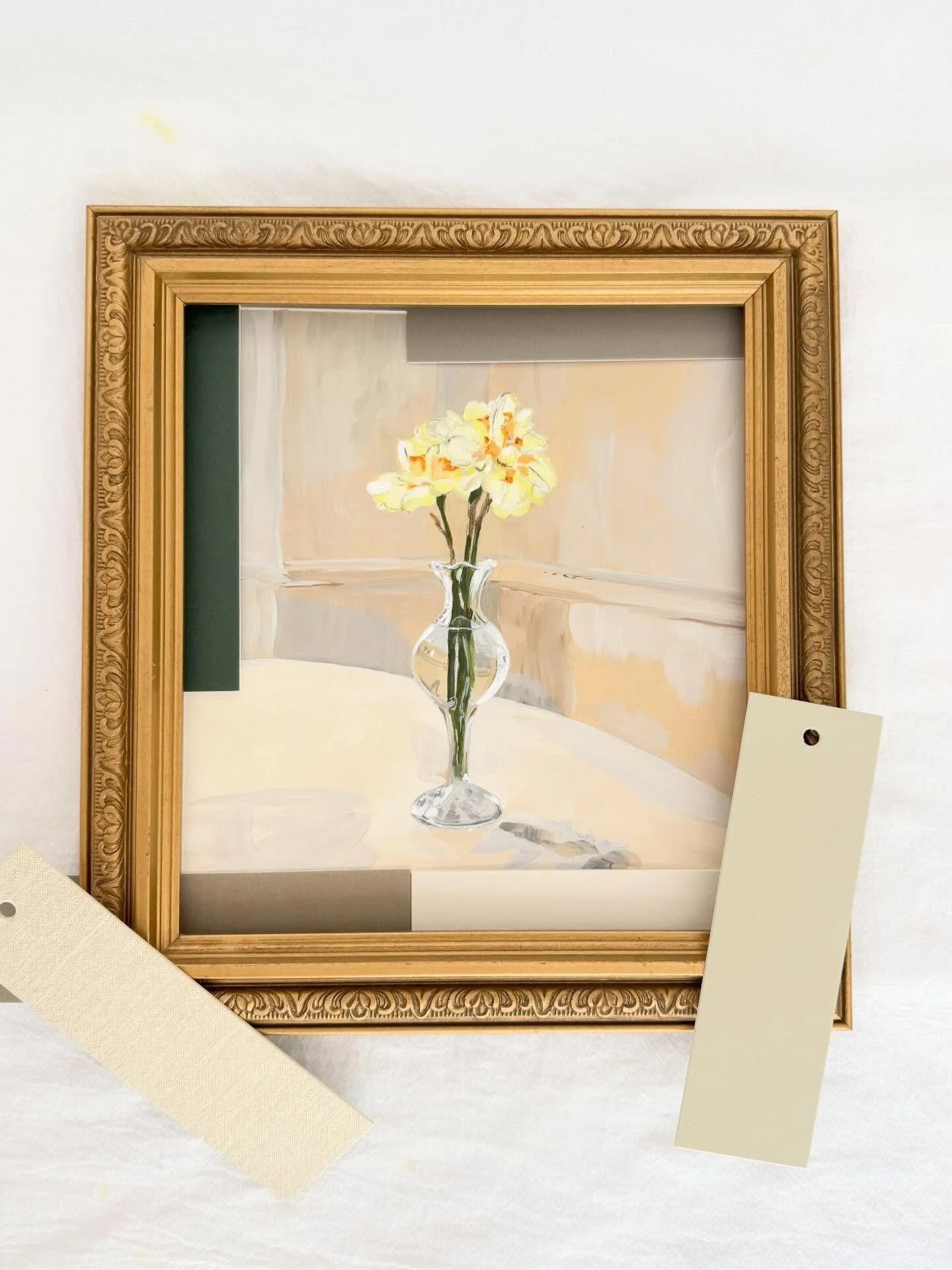 Get ready to visualize your art! Playing with mat board samples to help you see the possibilities #framingart #originalartwork #homedecorstyle #interiors #flowersofinstagram