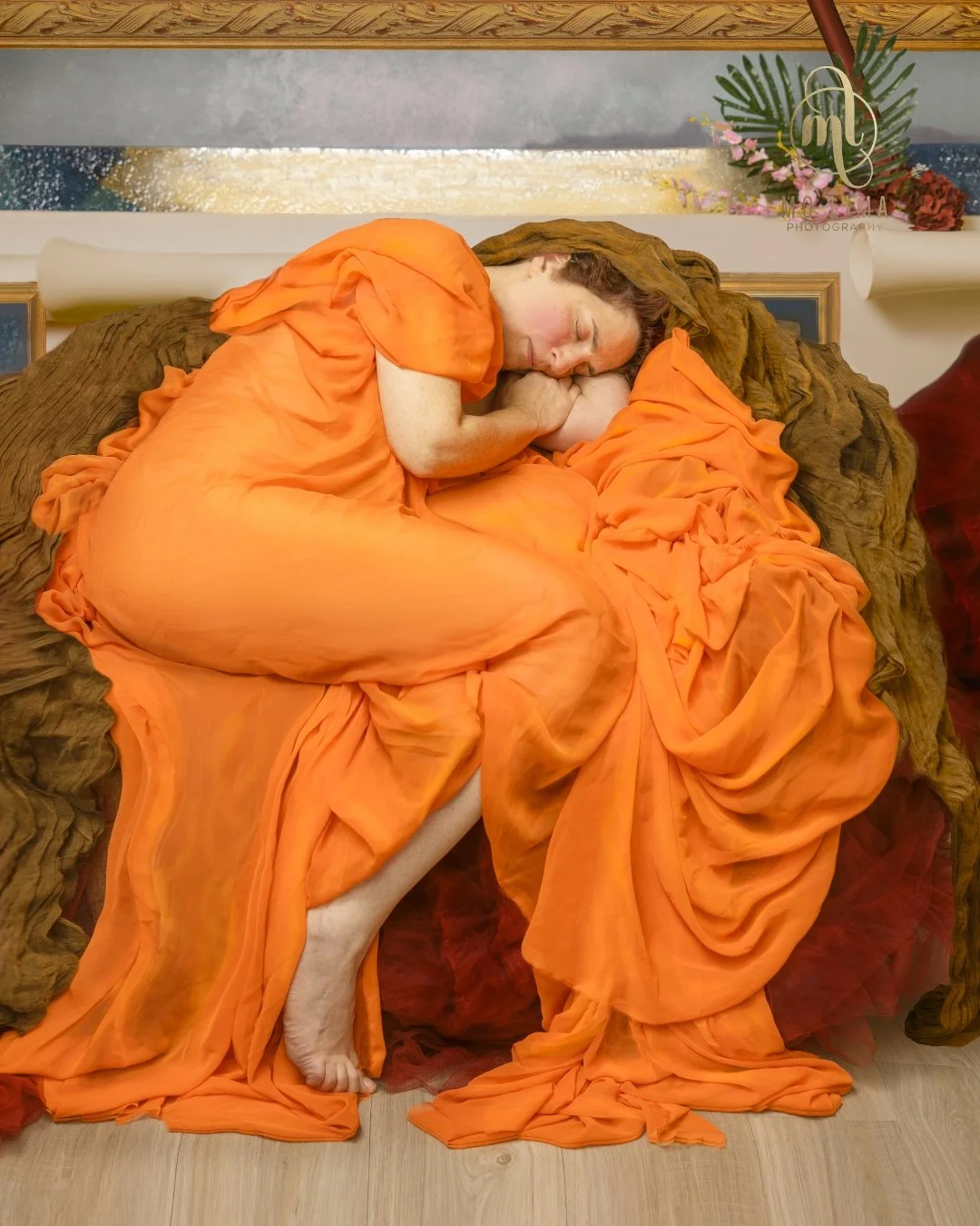 It started with Flaming June,

and a longtime client, friend, and art enthusiast. She loves Sir Fredrick Leighton's celebrated painting, Flaming June, and asked one day, "Could I become June?" I said yes before she finished the sentence.

I