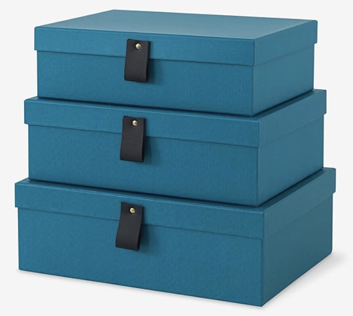 Blue boxes for storage in closet