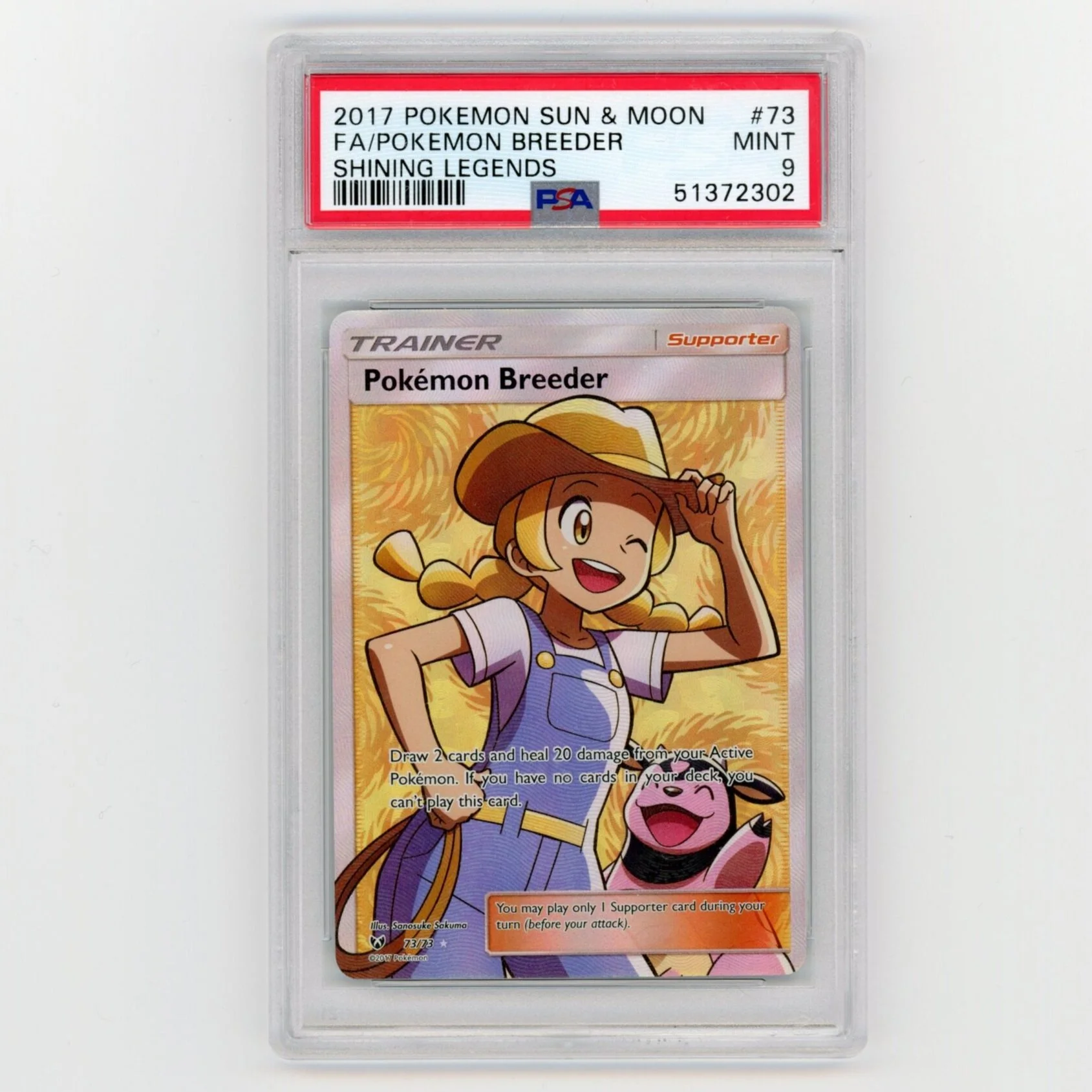 Pokémon Breeder Full Art 73/73 Shining Legends Sun & Moon Pokémon PSA 9