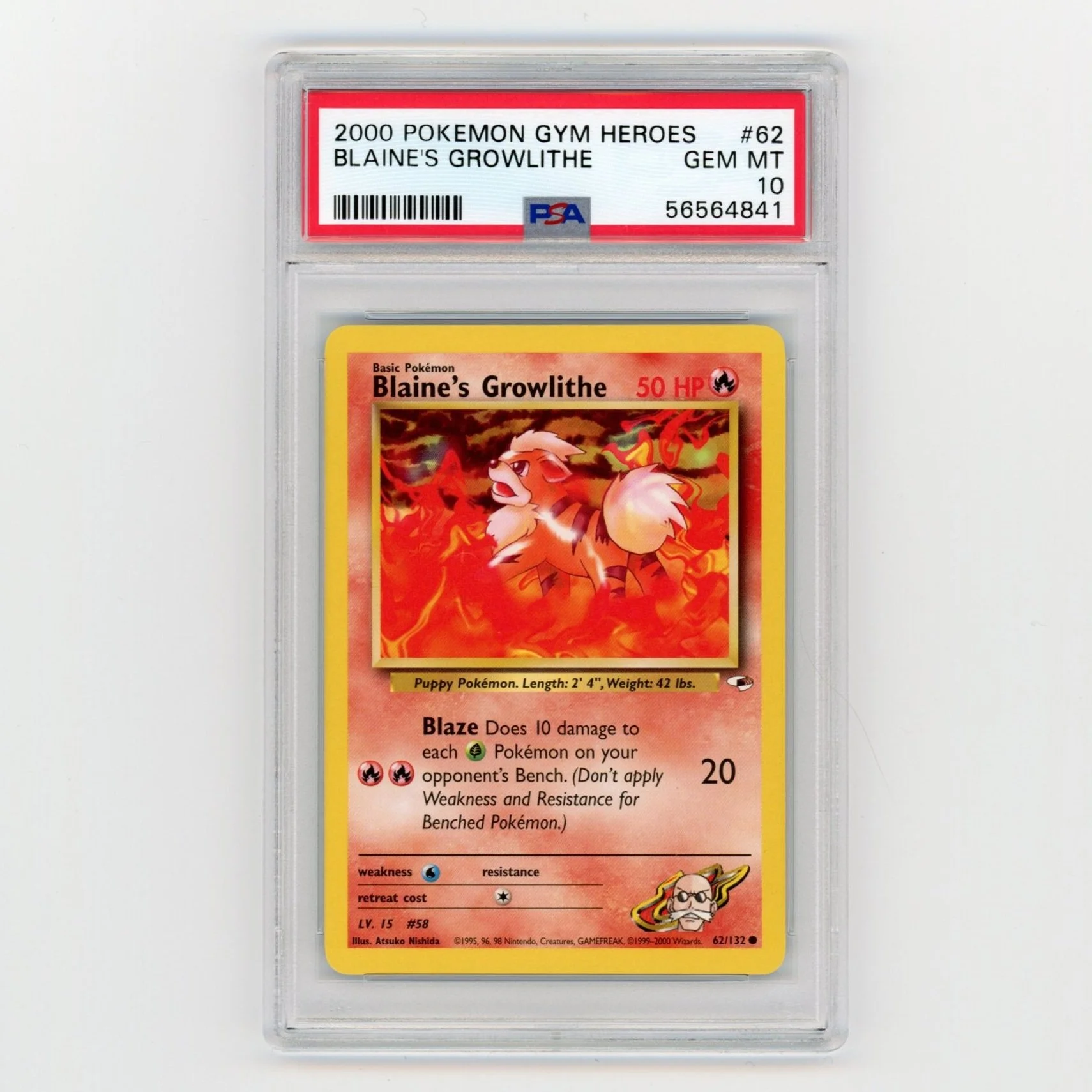 Blaine's Growlithe 62/132 Gym Heroes Unlimited Pokémon PSA 10