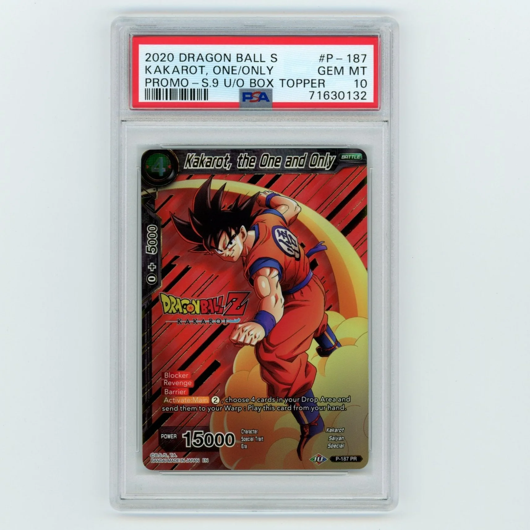 Kakarot The One and Only P-187 Box Topper Promo Universal Onslaughtiversal Onslaught PSA 10 Dragon Ball Super Trading Card