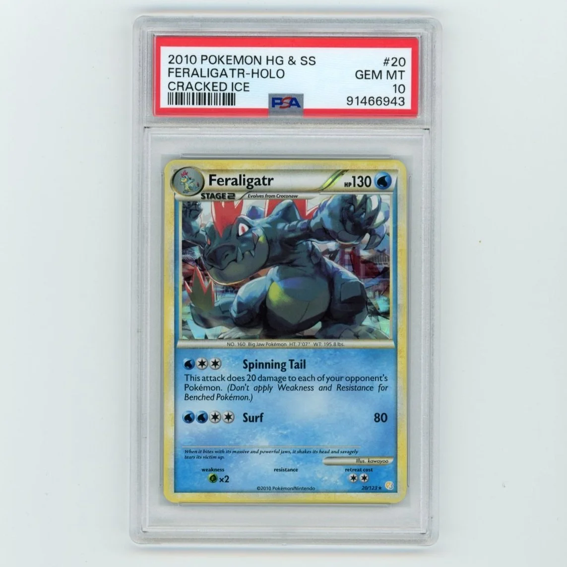 Feraligatr Cracked Ice Holo 20/123 HeartGold SoulSilver Pokémon PSA 10 Card