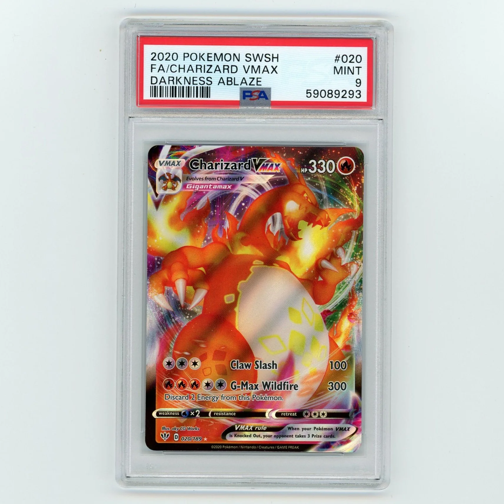 Charizard VMAX 020/189 Darkness Ablaze Pokémon PSA 9 Card