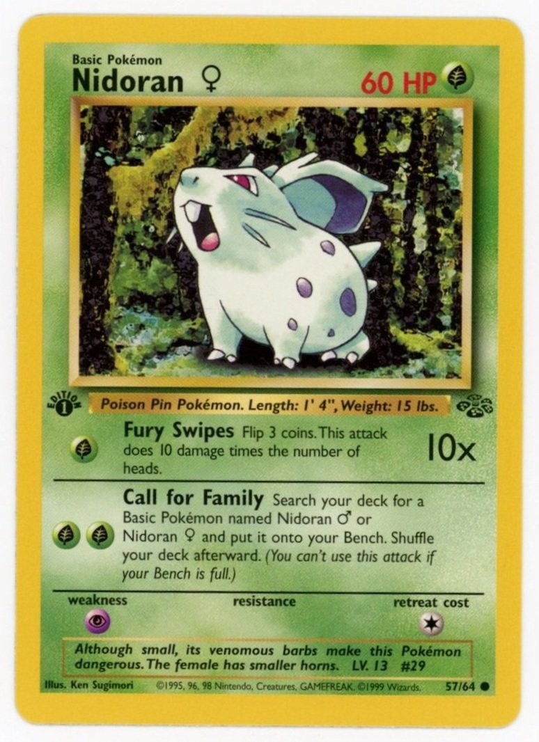 Nidoran Non Holo 57/64 1st Edition Jungle Pokémon Single Card