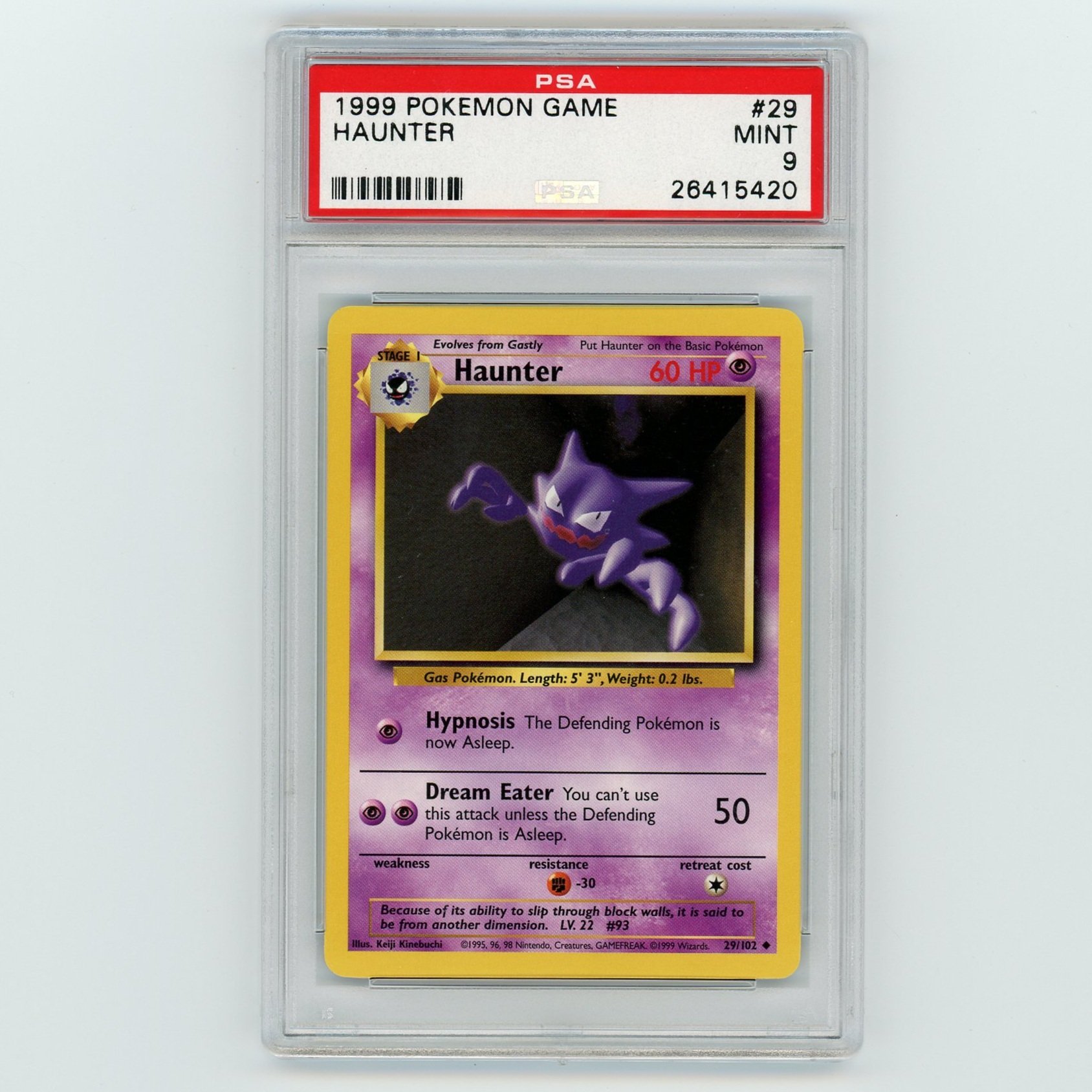 Haunter 29/102 Base Set Unlimited Pokémon PSA 9 Card