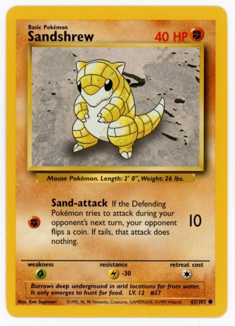 Sandshrew Non Holo 62/102 Base Set Unlimited Pokémon Single Card
