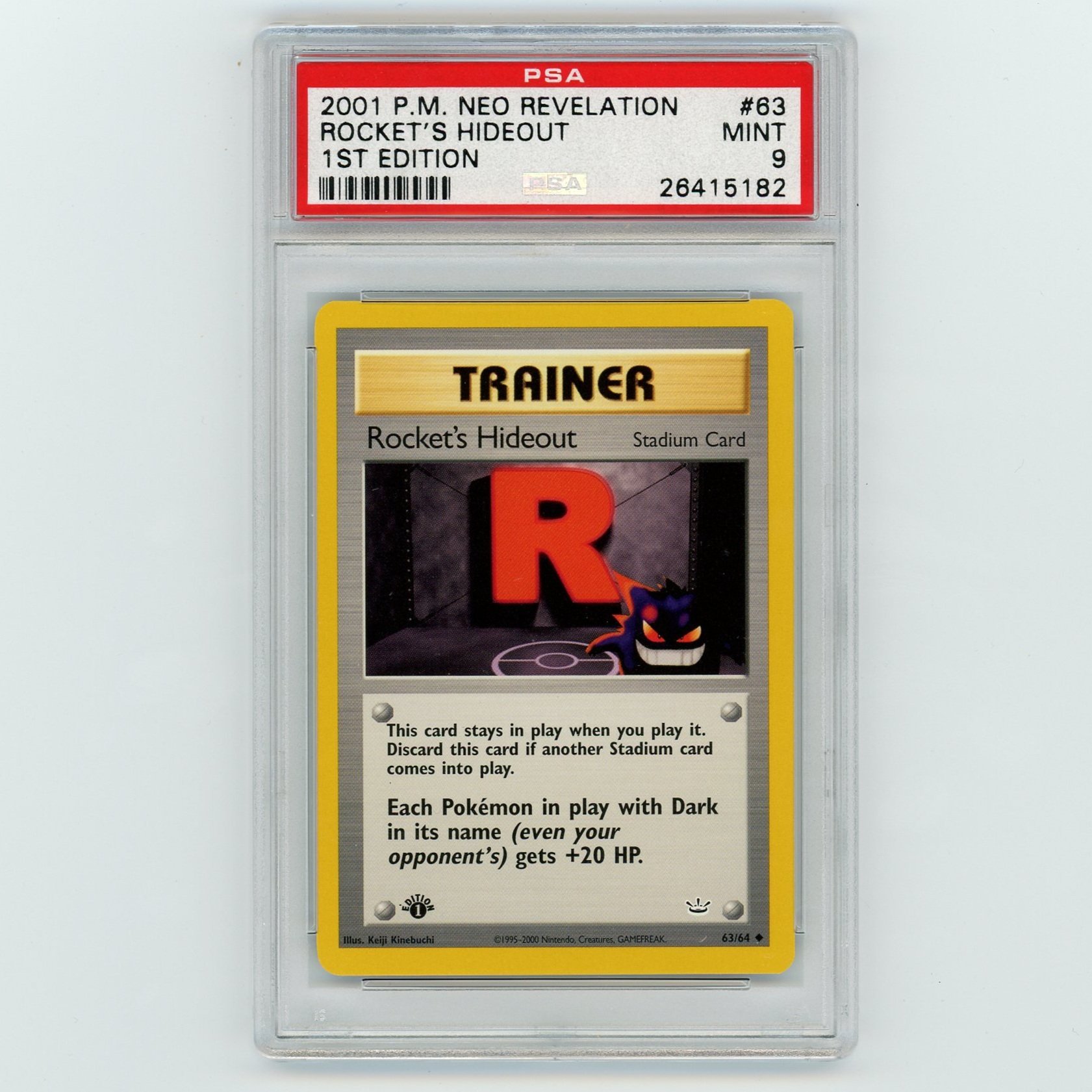Rocket's Hideout 63/64 1st Edition Neo Revelation Pokémon PSA 9 Card