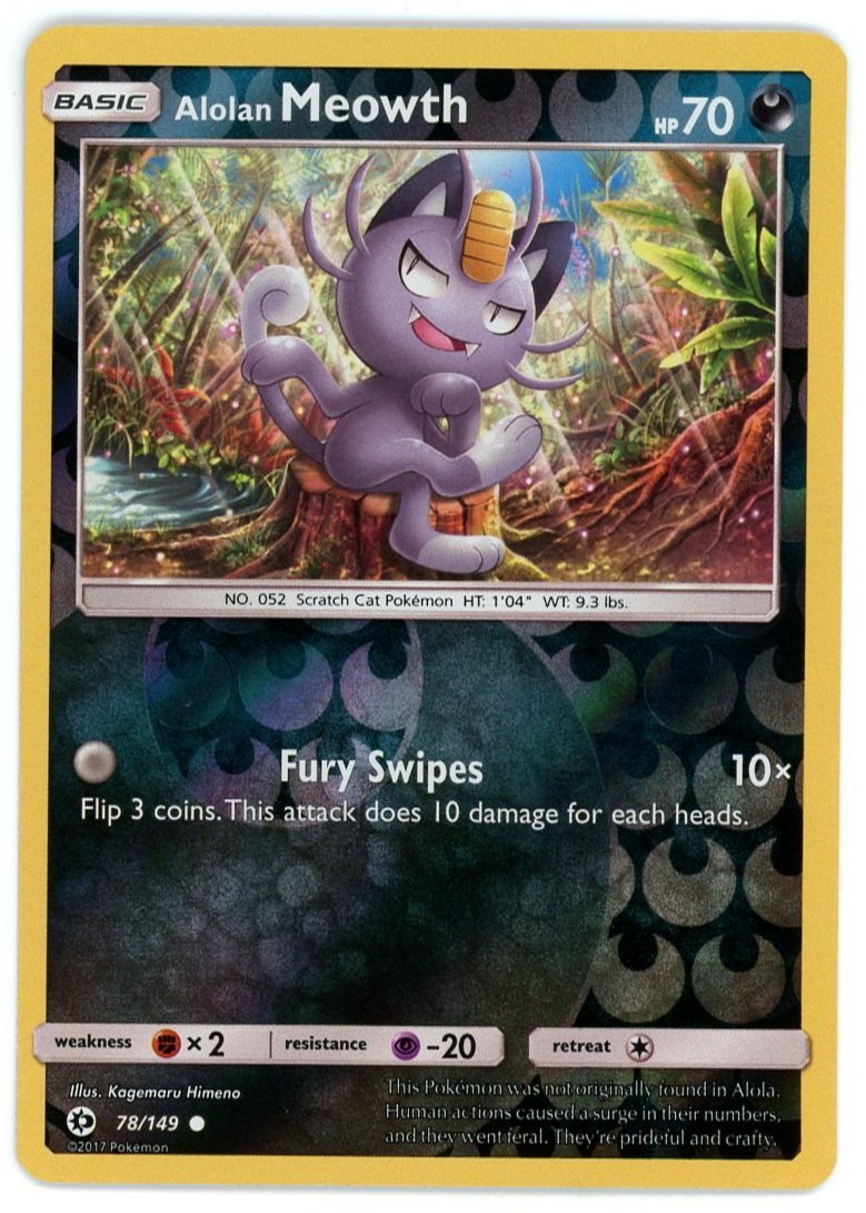 Alolan Meowth Reverse Holo 78/149 Sun & Moon Base Set Pokémon Single Card