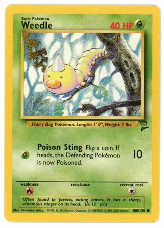 Weedle Non Holo 100/130 Base Set 2 Single Pokémon Card