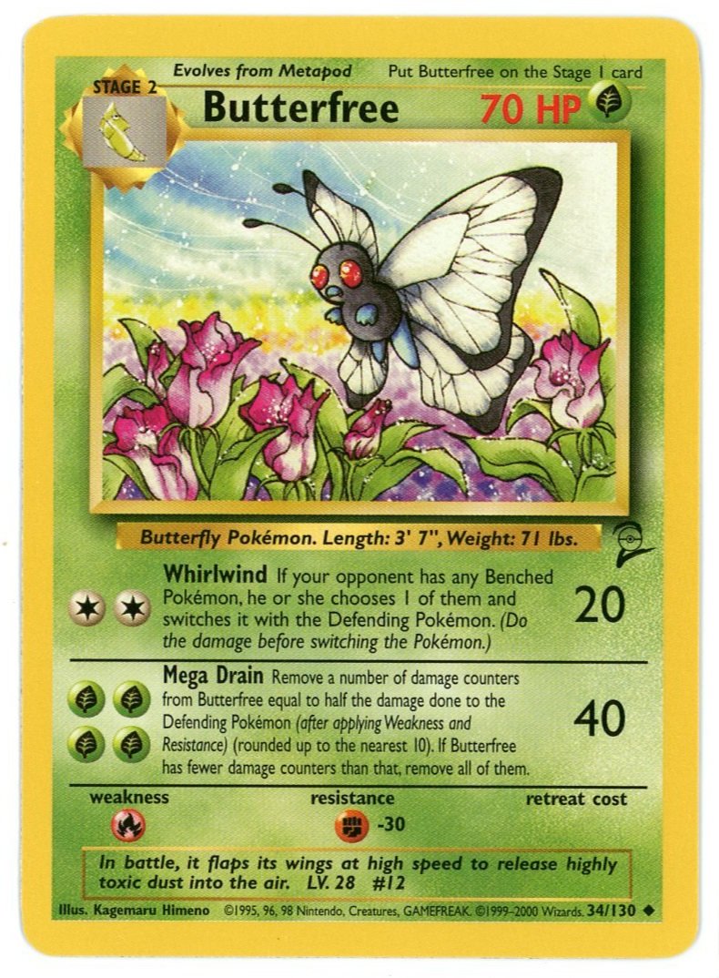 Butterfree Non Holo 34/130 Base Set 2 Single Pokémon Card
