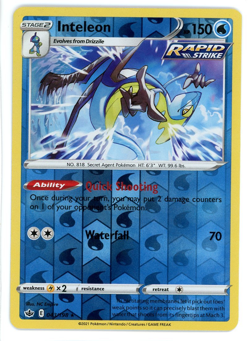 Inteleon Reverse Holo 43/148 Chilling Reign Single Pokémon Card