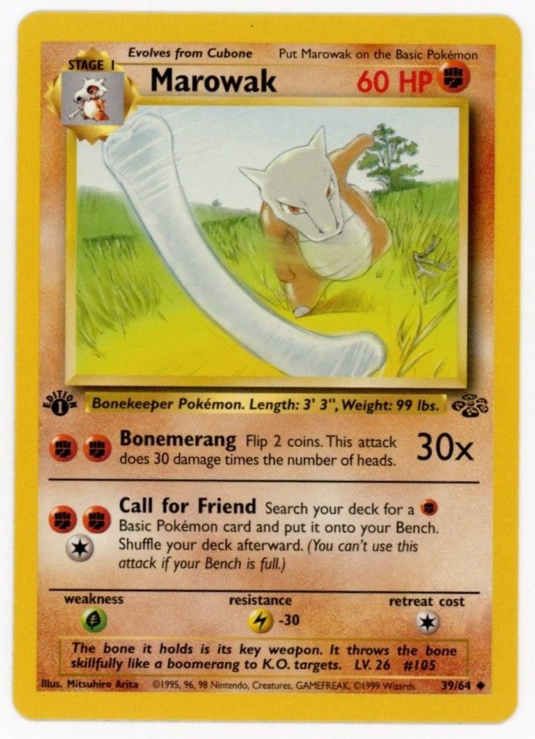 Marowak Non Holo 39/64 1st Edition Jungle Pokémon Single Card