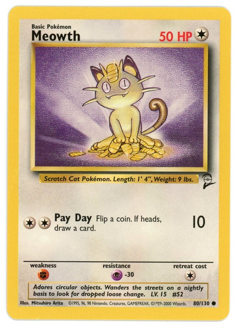 Meowth Non Holo 80/130 Base Set 2 Single Pokémon Card