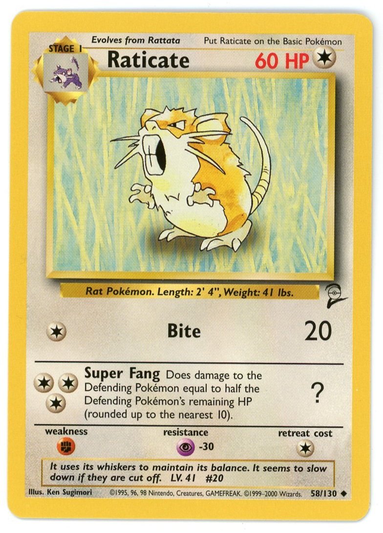 Raticate Non Holo 58/130 Base Set 2 Single Pokémon Card