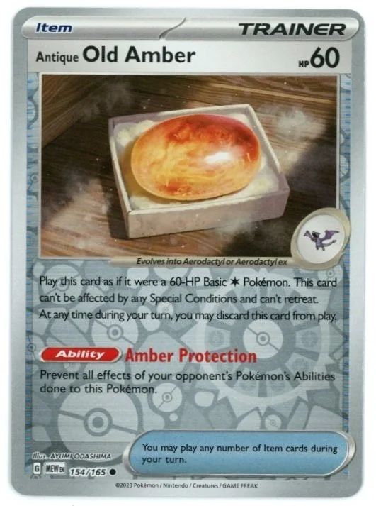 Antique Old Amber Reverse Holo 154/165 Scarlet & Violet 151 Pokémon Card