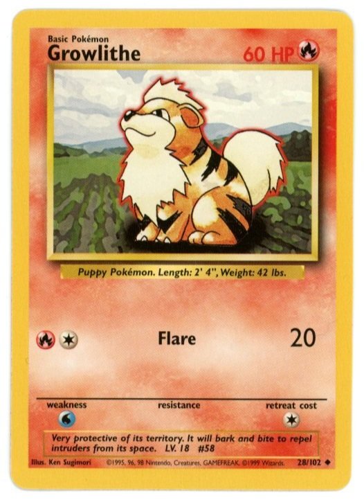 Growlithe Non Holo 28/102 Base Set Unlimited Pokémon Single Card