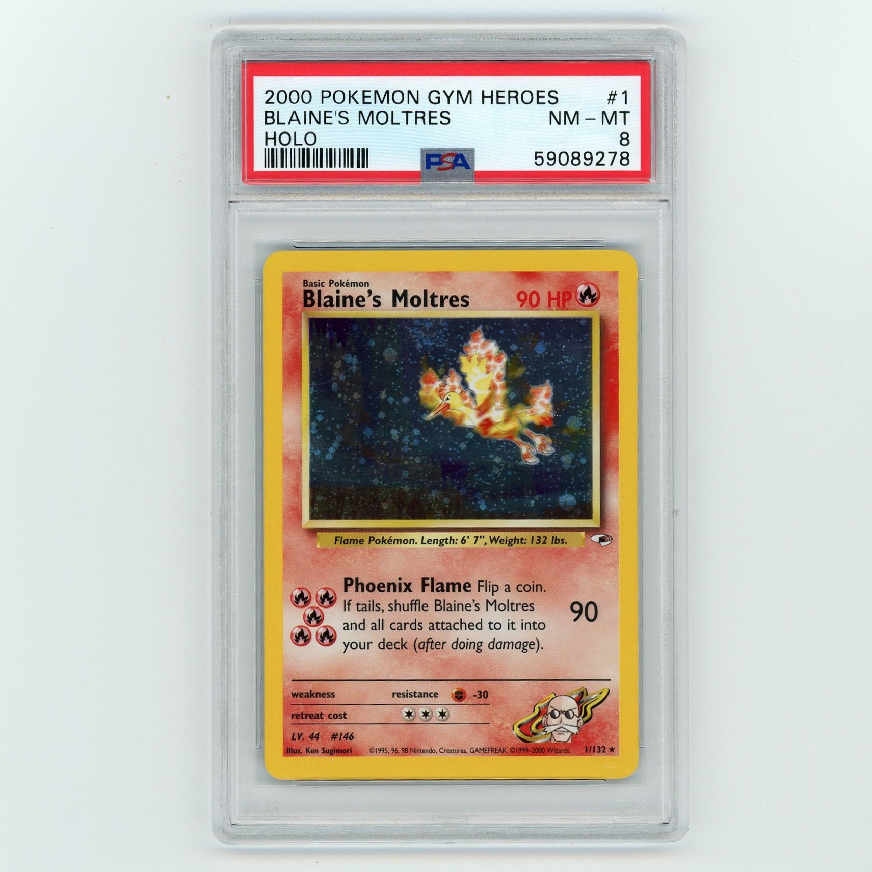 Blaine's Moltres Holo 1/132 Gym Heroes Unlimited Pokémon PSA 8 Card