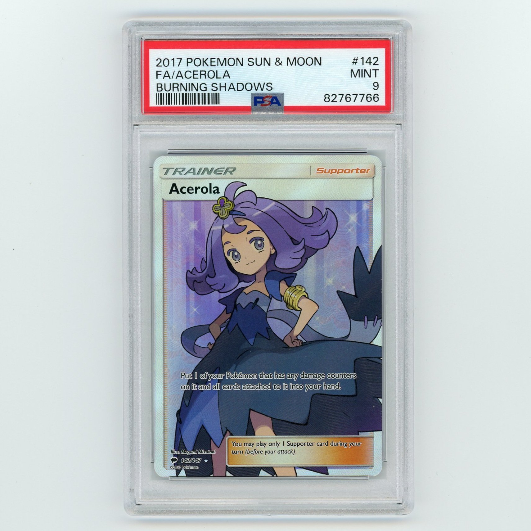 Acerola Full Art 142/147 Burning Shadows Pokémon PSA 9 Card