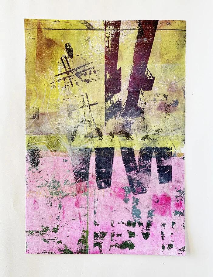 Half Telephone Pole, 7.5X11 inches / 190x279 mm, Arcylic paint monoprinted on paper