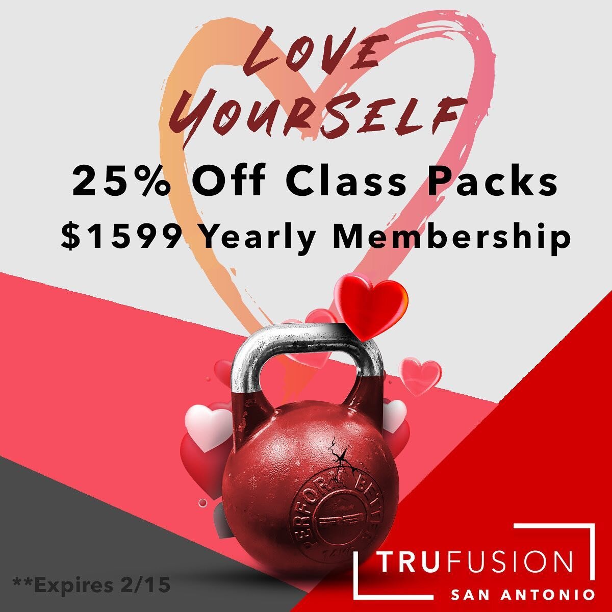 Love yourself. Treat yourself &hearts;️ 
25% off standard class packs.
$1599 yearly membership.
Snag them ASAP! 
&mdash;L I N K  I N  BIO &mdash;
&bull;
&bull;
&bull;
&bull;
#gymlife #valentinesday #fitness #yoga #pilates #baree #boxing #battleropes 
