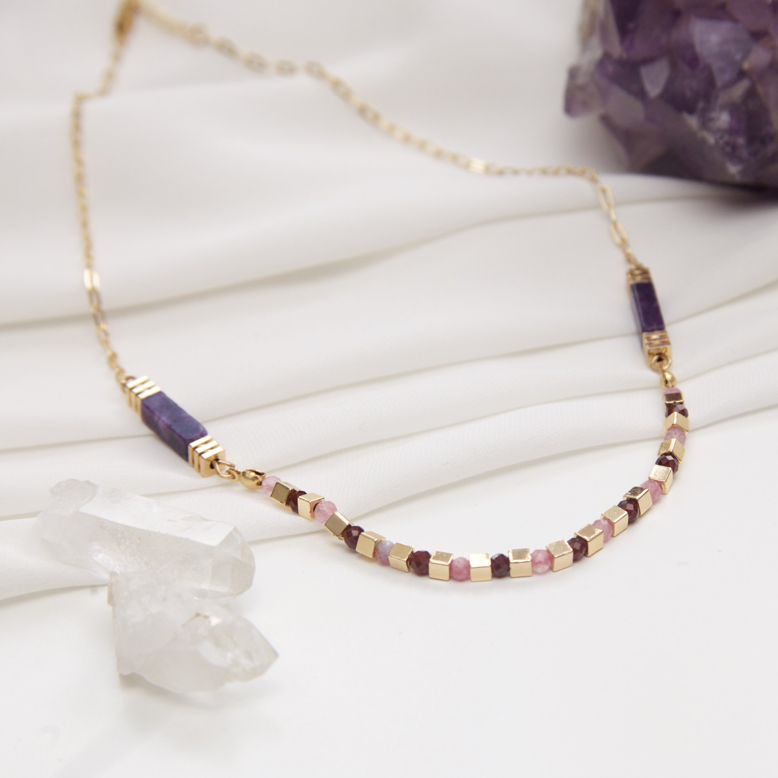 ARTEMIS Ephesus - Amethyst, Ruby & Pink Tourmaline Necklace 14K GF