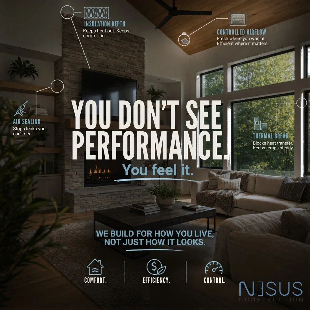 Performance building isn&rsquo;t about fancy upgrades.
It&rsquo;s about a house that actually works.

Better insulation, tighter sealing, controlled airflow... that&rsquo;s what keeps you comfortable and your bills predictable.
We build for how you l