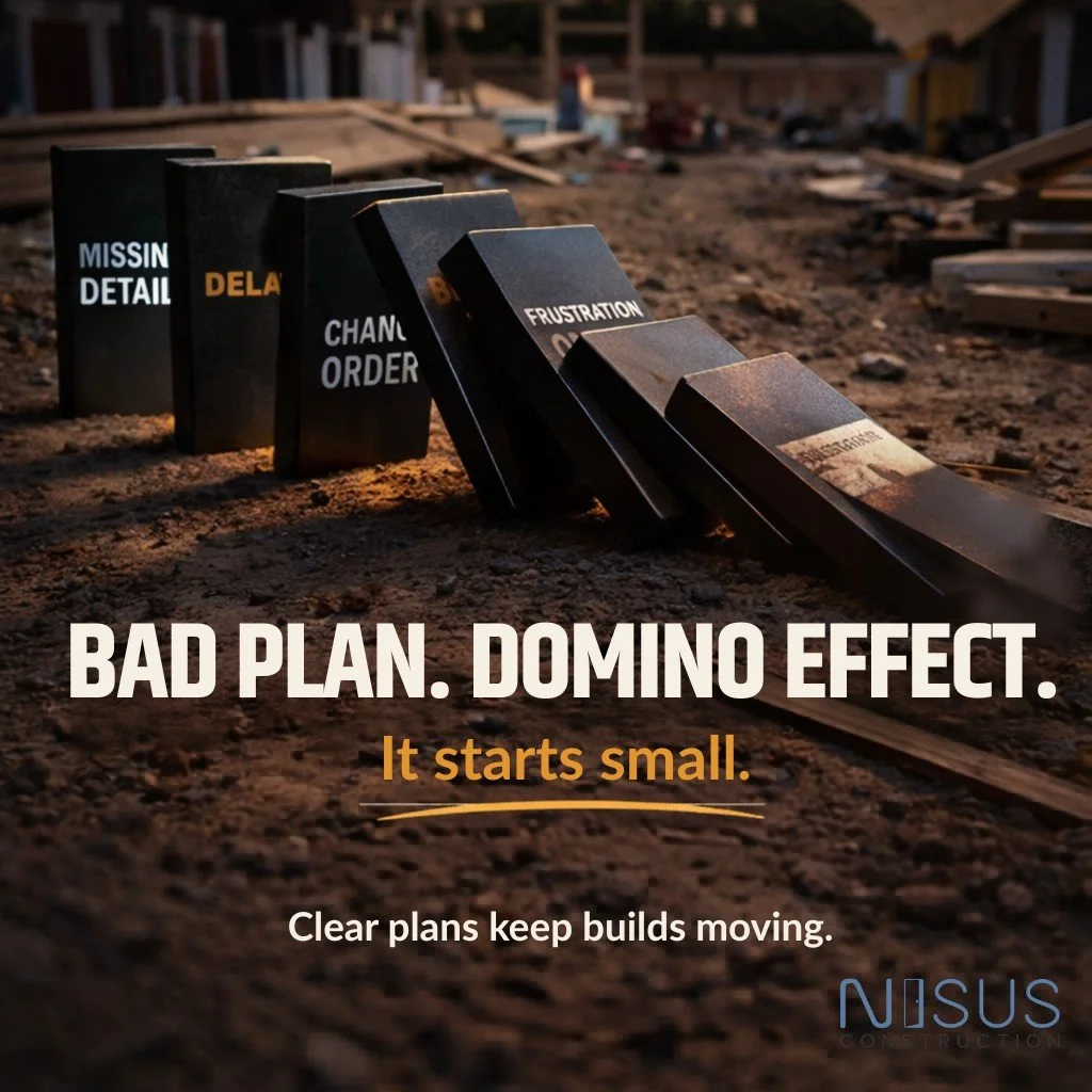 If the plan isn&rsquo;t clear, the build won&rsquo;t be either.
We&rsquo;ve seen it too many times...missing details turn into delays, change orders, and frustration.

A solid plan keeps everyone aligned and the job moving.
Simple as that.

Want a pr