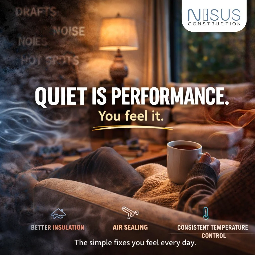 A high-performance home isn&rsquo;t louder, flashier, or more complicated.
It&rsquo;s quieter. More comfortable. More consistent.

No drafts. No hot/cold spots. No fighting your thermostat.
That&rsquo;s the kind of upgrade you feel every day.

Want a