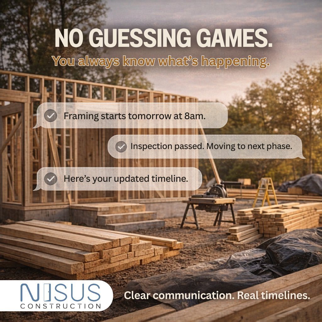 People hire us for the build.
They stay happy because of the process.

Clear communication, realistic timelines, and no guessing games.
You should always know what&rsquo;s happening on your project.

Want a better building experience?
Let&rsquo;s bui