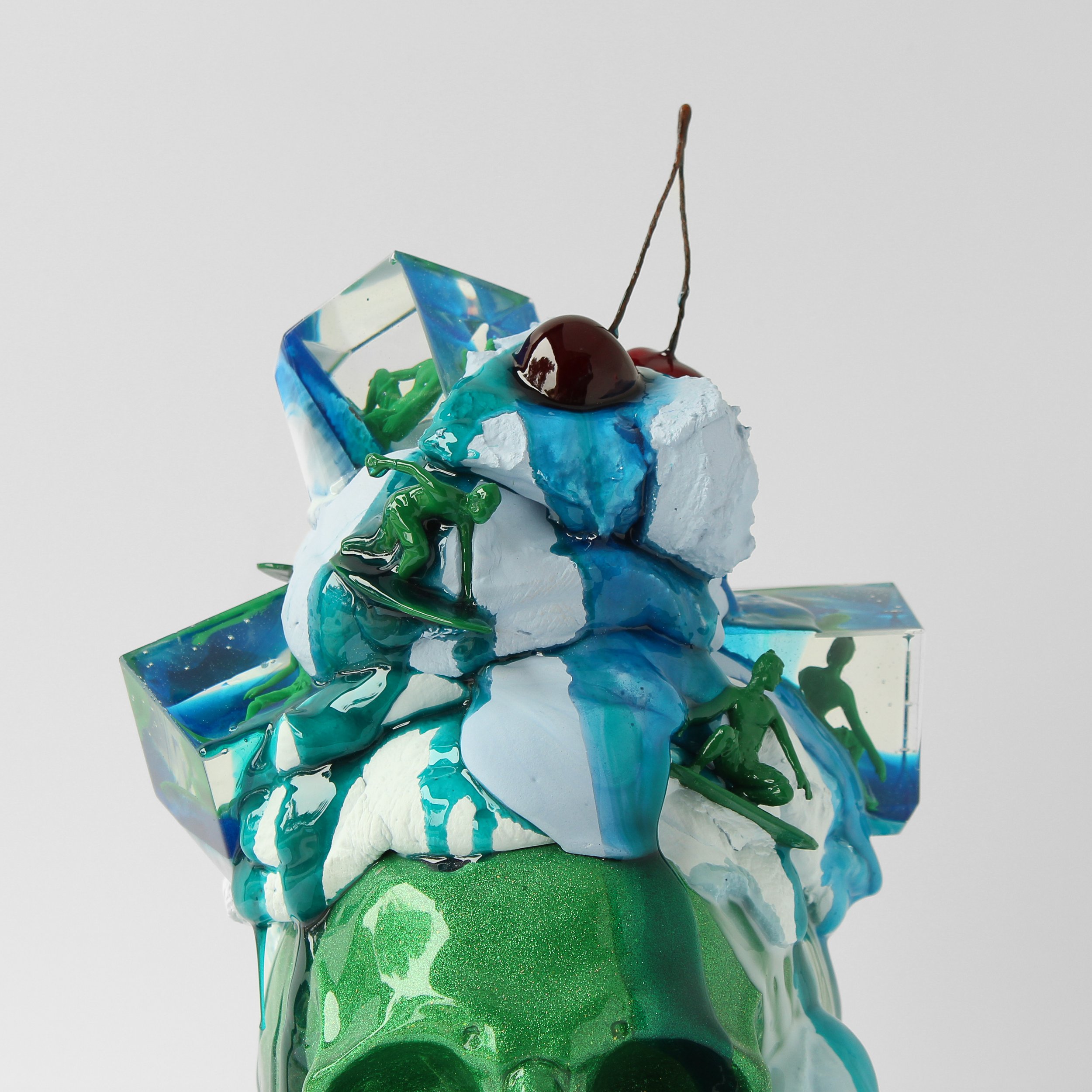 Water Nomad-10x 10x 13in -casted hydrocal cement, pigmented hydrocal cement, resin, polyurethane resin, resin, automotive paint, metal flake-detachable carrara marble base-$3,200 -2023 - “Wheres Your Head At” livibon release--8.jpg