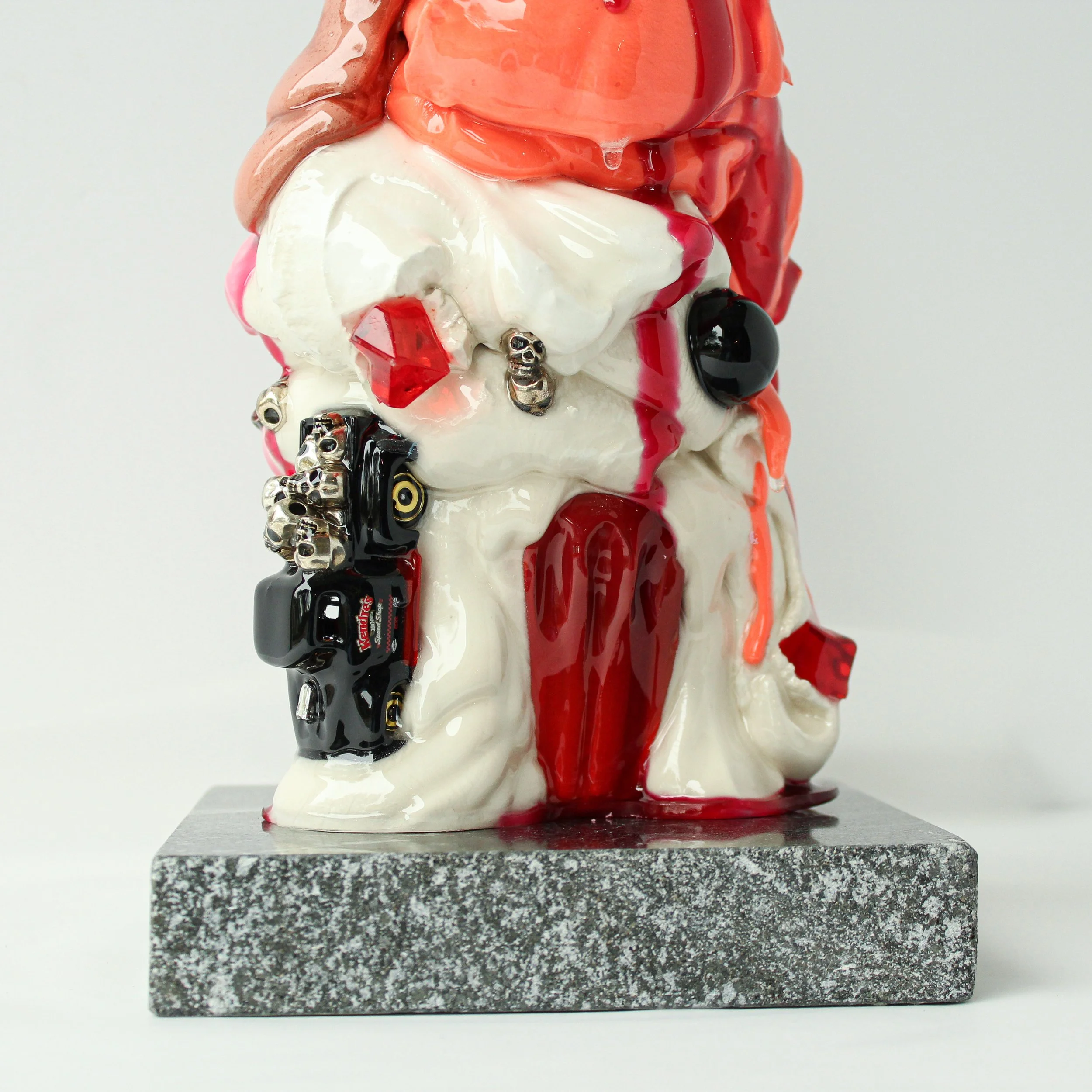Rockabilly Inferno-15”x 6”x 6”-Pigmented cement, resin, stainless steel, painted wood, automotive finish, on marble-2022-$1,800--11.jpg