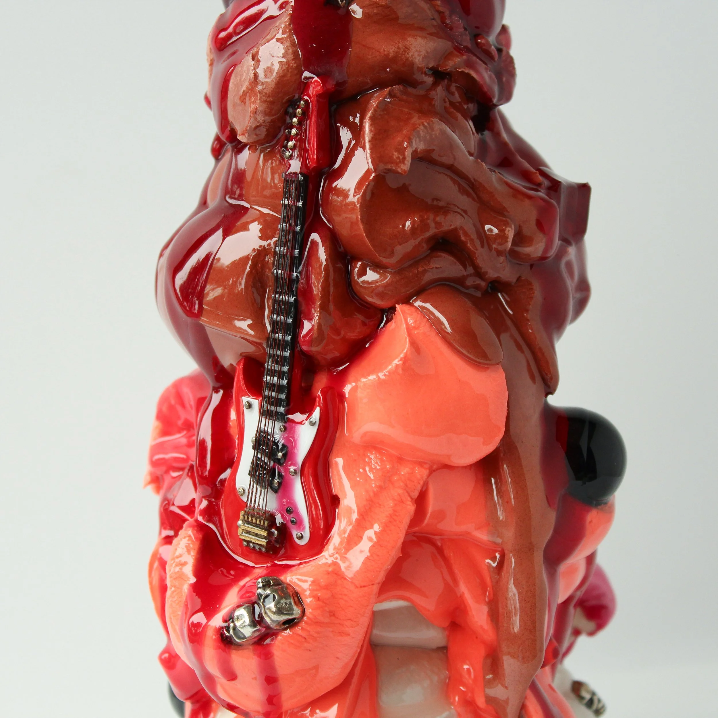 Rockabilly Inferno-15”x 6”x 6”-Pigmented cement, resin, stainless steel, painted wood, automotive finish, on marble-2022-$1,800--9.jpg