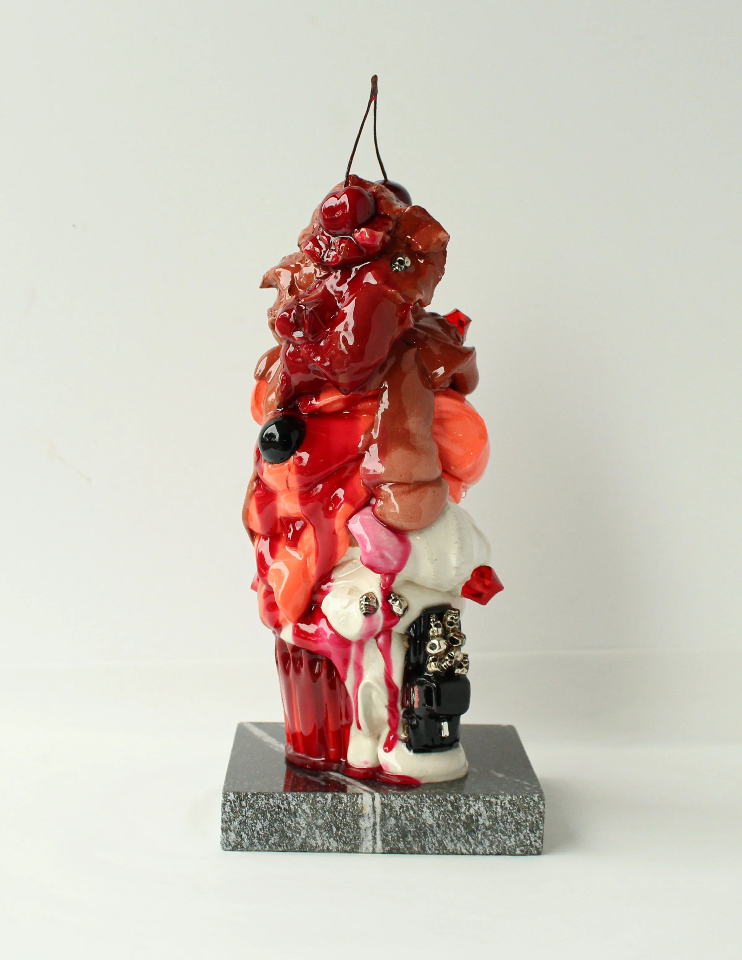 Rockabilly Inferno-15”x 6”x 6”-Pigmented cement, resin, stainless steel, painted wood, automotive finish, on marble-2022-$1,800-.jpg