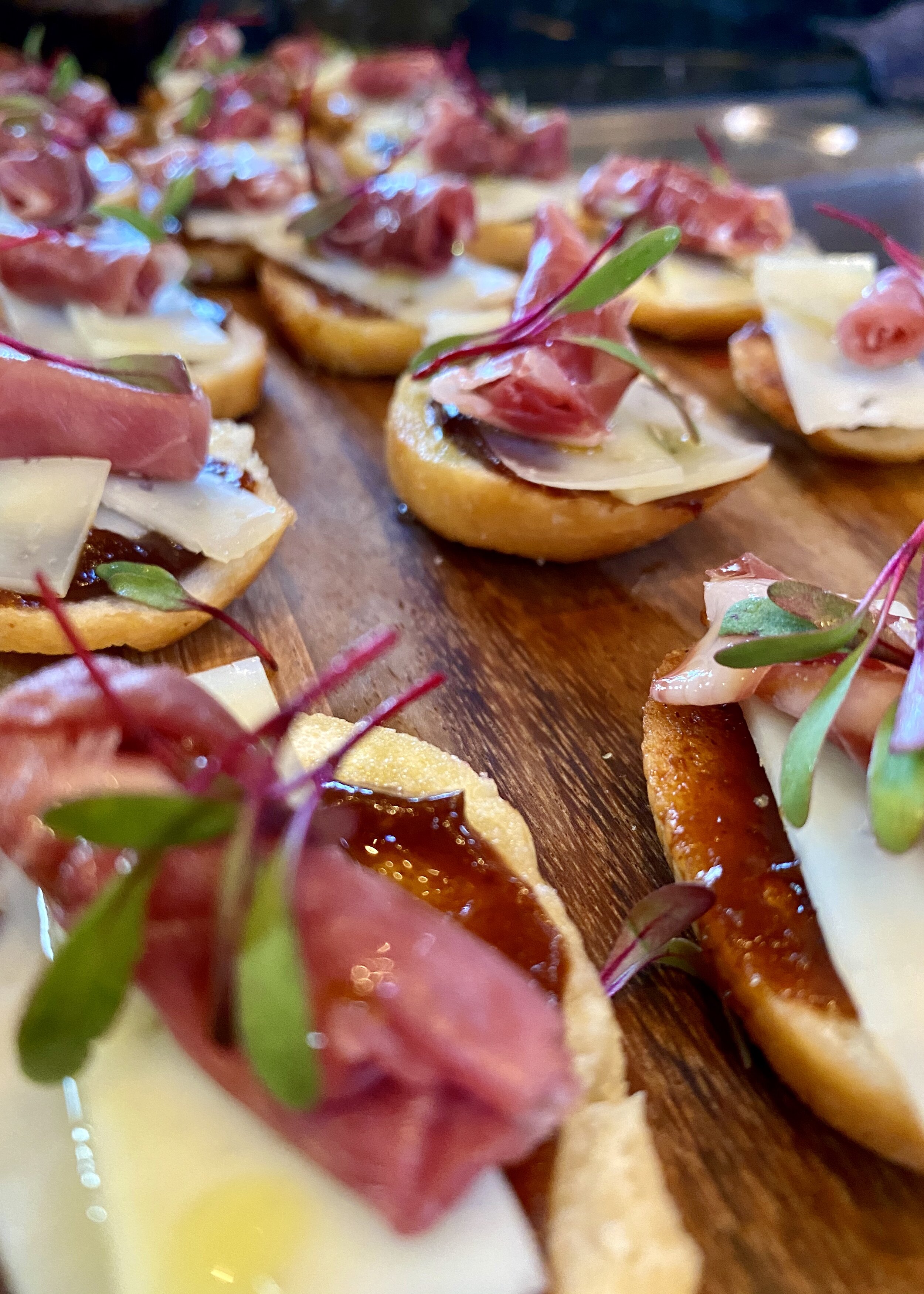 Homemade Spiced Fig Jam Crostini, Proscuitto & Manchego