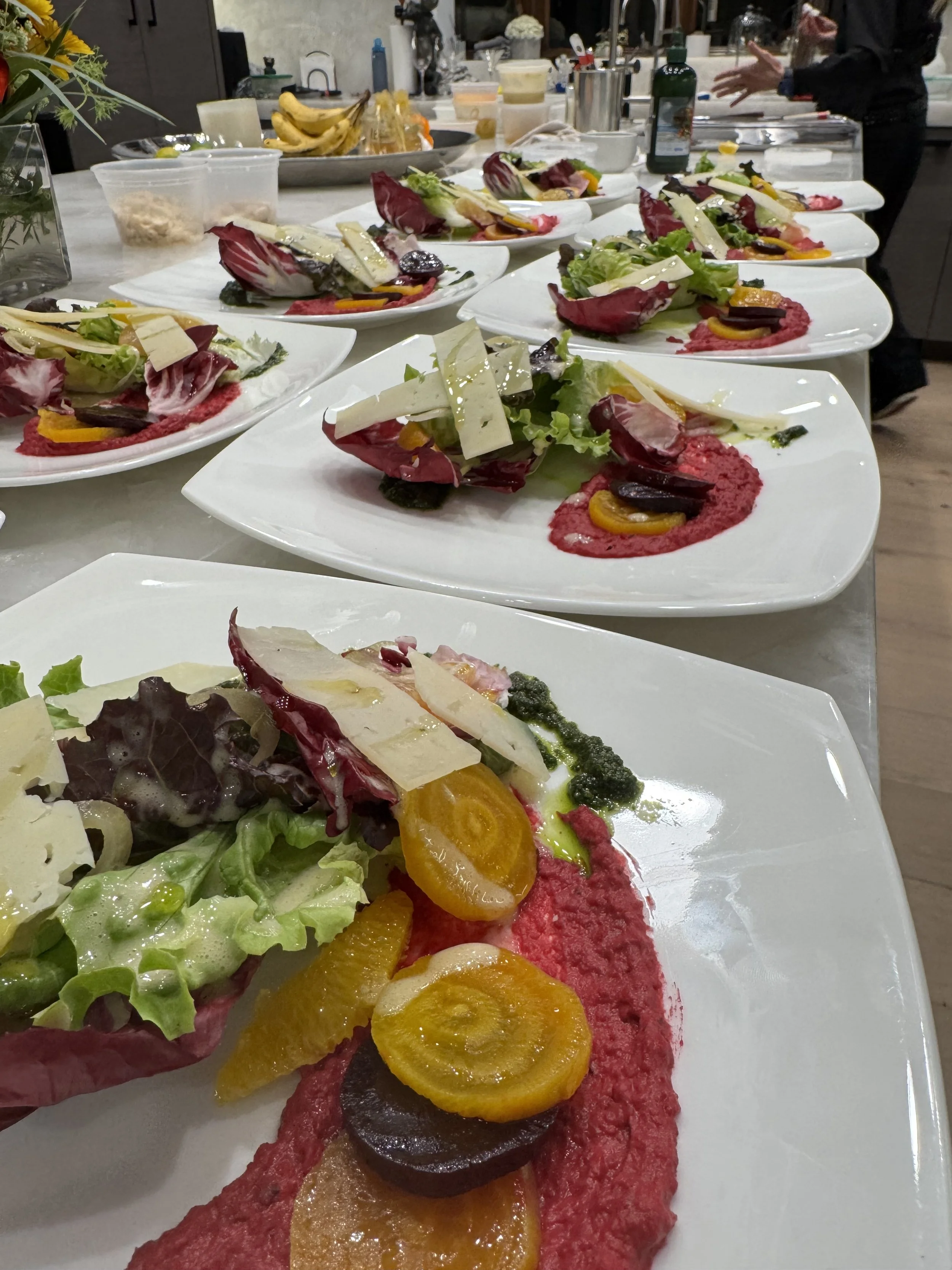 Colorado Beet Tasting, greens, manchego