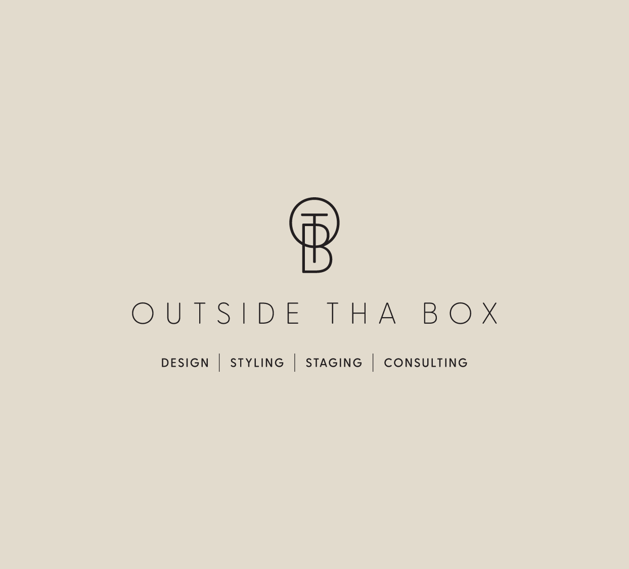 Logo for Outside Tha Box, a design, styling, staging, and consulting business. The logo features a circle with stylized letters